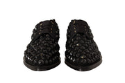 Dolce & Gabbana Black Lace Up Studded Formal Flats Shoes