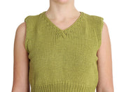 PINK MEMORIES Green Cotton Blend Knitted Sleeveless Sweater