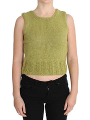 PINK MEMORIES Green Cotton Blend Knitted Sleeveless Sweater
