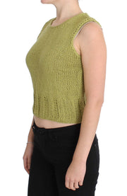 PINK MEMORIES Green Cotton Blend Knitted Sleeveless Sweater