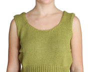 PINK MEMORIES Green Cotton Blend Knitted Sleeveless Sweater