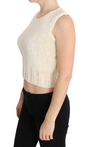 PINK MEMORIES Beige Cotton Blend Knitted Sleeveless Sweater