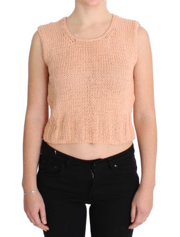 PINK MEMORIES Pink Cotton Blend Knitted Sleeveless Sweater