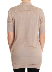 PINK MEMORIES Pink Lace Cotton Cardigan Sweater