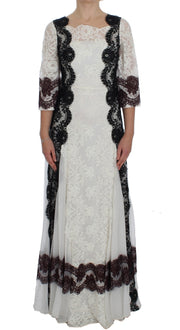Dolce & Gabbana White Floral Lace Full Length Gown Dress