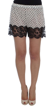 Dolce & Gabbana White Black Floral Lace Silk Sleepwear Shorts