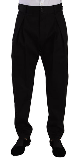 Dolce & Gabbana Black Cotton High Waist Men Trouser Dress Pants