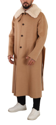 Dolce & Gabbana Beige Camel Skin Cashmere Shearling Overcoat Jacket