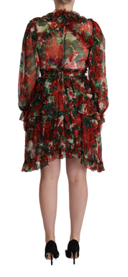 Dolce & Gabbana Multicolor Red Floral Silk Long Maxi Dress