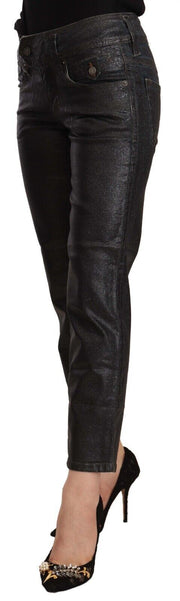 John Galliano Black Glittered Mid Waist Cotton Cropped Pants