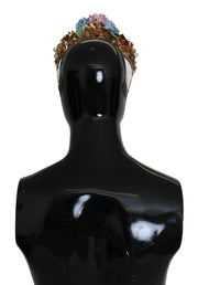 Dolce & Gabbana Gold Crystal Purple Hortensia Headband Crown Diadem