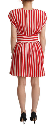 Dolce & Gabbana Red White Stripes Silk Mini A-line Dress
