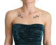 Dolce & Gabbana Turquoise Bustier Bodice Draped Midi Dress