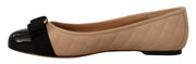 Salvatore Ferragamo Beige and Black Nappa Leather Ballet Flat Shoes