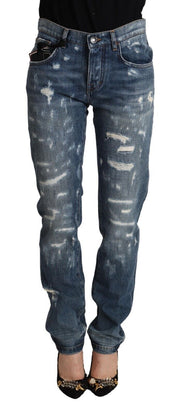 Dolce & Gabbana Blue Distressed Denim BOYFRIEND Skinny Jeans
