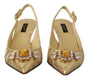 Dolce & Gabbana Gold Crystal Slingbacks Pumps Heels Shoes