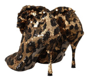 Dolce & Gabbana Gold Leopard Sequins Heels Boots Shoes