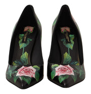 Dolce & Gabbana Black Leather Roses High Heels Pumps Shoes