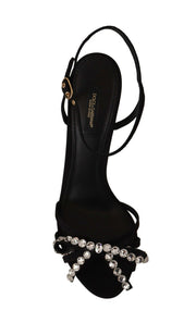 Dolce & Gabbana Black Crystals Ankle Strap Heels Sandals Shoes