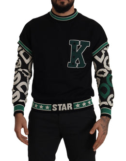 Dolce & Gabbana Black Green Cotton KING Star Crewneck Pullover Sweater