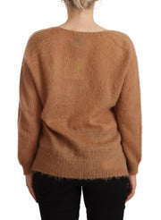 PINK MEMORIES Brown Cardigan V-Neck Long Sleeve Sweater