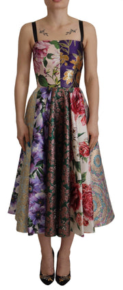 Dolce & Gabbana Dress Midi Patchwork Floral Jaquard Silk