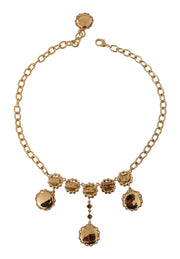 Dolce & Gabbana Gold Clock Statement Crystal Chain Necklace
