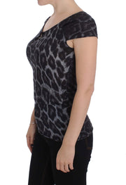 Cavalli Gray Leopard Modal T-Shirt Blouse Top