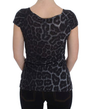 Cavalli Gray Leopard Modal T-Shirt Blouse Top
