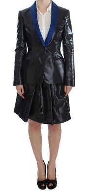 Exte Black Blue Two Piece Suit Skirt & Blazer