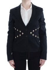 Exte Black Cotton Stretch Gold Studded Blazer Jacket