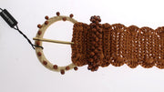 Dolce & Gabbana Brown Raffia Wood Beaded Wide Waist Belt