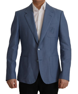 Dolce & Gabbana Blue Single Breasted Logo Blazer Jacket