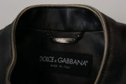 Dolce & Gabbana Black Leather Zipper Biker Coat Jacket
