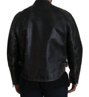 Dolce & Gabbana Black Leather Zipper Biker Coat Jacket