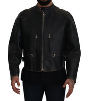 Dolce & Gabbana Black Leather Zipper Biker Coat Jacket
