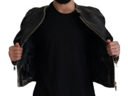 Dolce & Gabbana Black Leather Zipper Biker Coat Jacket