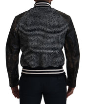 Dolce & Gabbana Black Houndstooth Polyester Bomber Jacket