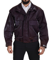 Dolce & Gabbana Purple Nylon Collared Biker Coat Jacket