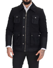 Dolce & Gabbana Black Wool Collared Full Zip Jacket