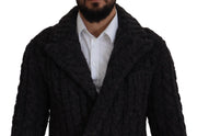 Dolce & Gabbana Black Wool Knit Double Breasted Coat Jacket
