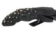 Dolce & Gabbana Gray Wool Shearling Studded Green Leopard Gloves