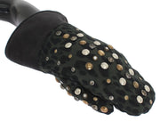 Dolce & Gabbana Gray Wool Shearling Studded Green Leopard Gloves