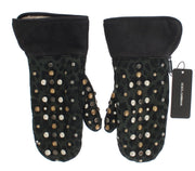 Dolce & Gabbana Gray Wool Shearling Studded Green Leopard Gloves