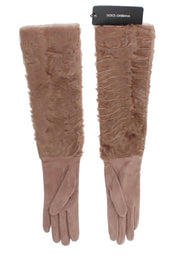 Dolce & Gabbana Beige Suede Xiangao Fur Elbow Gloves