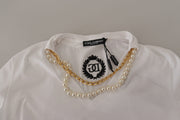 Dolce & Gabbana White Necklace Embellished Neckline T-shirt Top