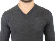 Ermanno Scervino Gray Wool Blend V-neck Pullover Sweater