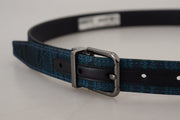 Dolce & Gabbana Blue Jacquard Moire Silver Metal Belt Men