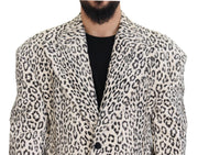 Dolce & Gabbana White Leopard Single Breasted Coat Blazer
