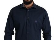 Roberto Cavalli Navy Blue Cotton Dress Formal Shirt